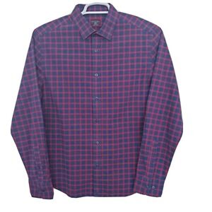 Untuckit Mens Medium Red Checkered Plaid Gingham Button Cotton Long Sleeve Shirt